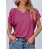 imageEVALESS Womens Fashion Oversized Summer Tops Casual Short Sleeve V Neck Lace Patchwork Shirts 2025 Basic TShirts Tee BlousesB Rose