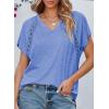 imageEVALESS Womens Fashion Oversized Summer Tops Casual Short Sleeve V Neck Lace Patchwork Shirts 2025 Basic TShirts Tee BlousesB Sky Blue