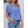 imageEVALESS Womens Fashion Oversized Summer Tops Casual Short Sleeve V Neck Lace Patchwork Shirts 2025 Basic TShirts Tee BlousesB Sky Blue