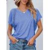 imageEVALESS Womens Fashion Oversized Summer Tops Casual Short Sleeve V Neck Lace Patchwork Shirts 2025 Basic TShirts Tee BlousesB Sky Blue