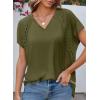 imageEVALESS Womens Fashion Oversized Summer Tops Casual Short Sleeve V Neck Lace Patchwork Shirts 2025 Basic TShirts Tee BlousesD Green