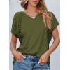 imageEVALESS Womens Fashion Oversized Summer Tops Casual Short Sleeve V Neck Lace Patchwork Shirts 2025 Basic TShirts Tee BlousesD Green