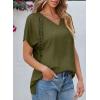 imageEVALESS Womens Fashion Oversized Summer Tops Casual Short Sleeve V Neck Lace Patchwork Shirts 2025 Basic TShirts Tee BlousesD Green
