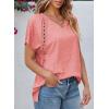 imageEVALESS Womens Fashion Oversized Summer Tops Casual Short Sleeve V Neck Lace Patchwork Shirts 2025 Basic TShirts Tee BlousesD Pink