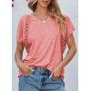 imageEVALESS Womens Fashion Oversized Summer Tops Casual Short Sleeve V Neck Lace Patchwork Shirts 2025 Basic TShirts Tee BlousesD Pink