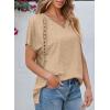 imageEVALESS Womens Fashion Oversized Summer Tops Casual Short Sleeve V Neck Lace Patchwork Shirts 2025 Basic TShirts Tee BlousesE Apricot