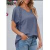 imageEVALESS Womens Fashion Oversized Summer Tops Casual Short Sleeve V Neck Lace Patchwork Shirts 2025 Basic TShirts Tee BlousesE Ashleigh Blue