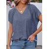imageEVALESS Womens Fashion Oversized Summer Tops Casual Short Sleeve V Neck Lace Patchwork Shirts 2025 Basic TShirts Tee BlousesE Ashleigh Blue