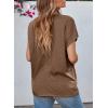 imageEVALESS Womens Fashion Oversized Summer Tops Casual Short Sleeve V Neck Lace Patchwork Shirts 2025 Basic TShirts Tee BlousesE Coffee