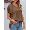 imageEVALESS Womens Fashion Oversized Summer Tops Casual Short Sleeve V Neck Lace Patchwork Shirts 2025 Basic TShirts Tee BlousesE Coffee