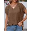 imageEVALESS Womens Fashion Oversized Summer Tops Casual Short Sleeve V Neck Lace Patchwork Shirts 2025 Basic TShirts Tee BlousesE Coffee
