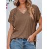 imageEVALESS Womens Fashion Oversized Summer Tops Casual Short Sleeve V Neck Lace Patchwork Shirts 2025 Basic TShirts Tee BlousesE Coffee