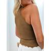 imageEVALESS Womens Tank Tops Summer Ribbed Knit Racerback High Neck Halter Crop Tops Blouses Sleeveless Slim Basic Cami ShirtsBrown