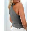 imageEVALESS Womens Tank Tops Summer Ribbed Knit Racerback High Neck Halter Crop Tops Blouses Sleeveless Slim Basic Cami ShirtsGray