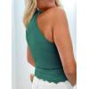 imageEVALESS Womens Tank Tops Summer Ribbed Knit Racerback High Neck Halter Crop Tops Blouses Sleeveless Slim Basic Cami ShirtsGreen