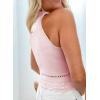 imageEVALESS Womens Tank Tops Summer Ribbed Knit Racerback High Neck Halter Crop Tops Blouses Sleeveless Slim Basic Cami ShirtsLight Pink