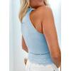 imageEVALESS Womens Tank Tops Summer Ribbed Knit Racerback High Neck Halter Crop Tops Blouses Sleeveless Slim Basic Cami ShirtsSky Blue