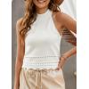 imageEVALESS Womens Tank Tops Summer Ribbed Knit Racerback High Neck Halter Crop Tops Blouses Sleeveless Slim Basic Cami ShirtsWhite