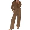 imageEVALESS Two Piece Sets for Women Lounge Sets V Neck Sweatshirt Wide Leg Sweatpants Women OutfitsCoffee