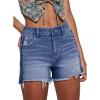 imageEVALESS Womens Denim Shorts High Waisted Stretchy Ripped Distressed Frayed Raw Hem Jeans ShortsLight Blue