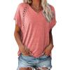 imageEVALESS Womens Fashion Oversized Summer Tops Casual Short Sleeve V Neck Lace Patchwork Shirts 2025 Basic TShirts Tee BlousesD Pink
