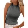 imageEVALESS Womens Tank Tops Summer Ribbed Knit Racerback High Neck Halter Crop Tops Blouses Sleeveless Slim Basic Cami ShirtsGray