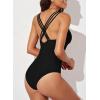 imageEVALESS One Piece Swimsuit Women Tummy Control Sexy Mesh V Neck Swimwear Summer 2025 High Waisted Cross Back Bathing Suits1b Black