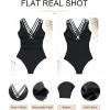imageEVALESS One Piece Swimsuit Women Tummy Control Sexy Mesh V Neck Swimwear Summer 2025 High Waisted Cross Back Bathing Suits1b Black