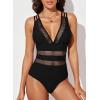 imageEVALESS One Piece Swimsuit Women Tummy Control Sexy Mesh V Neck Swimwear Summer 2025 High Waisted Cross Back Bathing Suits1b Black