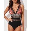 imageEVALESS One Piece Swimsuit Women Tummy Control Sexy Mesh V Neck Swimwear Summer 2025 High Waisted Cross Back Bathing Suits1b Multicolor