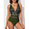 imageEVALESS One Piece Swimsuit Women Tummy Control Sexy Mesh V Neck Swimwear Summer 2025 High Waisted Cross Back Bathing Suits3b1 Green