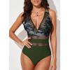 imageEVALESS One Piece Swimsuit Women Tummy Control Sexy Mesh V Neck Swimwear Summer 2025 High Waisted Cross Back Bathing Suits3b1 Green