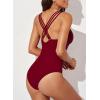 imageEVALESS One Piece Swimsuit Women Tummy Control Sexy Mesh V Neck Swimwear Summer 2025 High Waisted Cross Back Bathing SuitsB Red