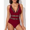 imageEVALESS One Piece Swimsuit Women Tummy Control Sexy Mesh V Neck Swimwear Summer 2025 High Waisted Cross Back Bathing SuitsB Red