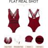 imageEVALESS One Piece Swimsuit Women Tummy Control Sexy Mesh V Neck Swimwear Summer 2025 High Waisted Cross Back Bathing SuitsB Red