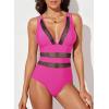 imageEVALESS One Piece Swimsuit Women Tummy Control Sexy Mesh V Neck Swimwear Summer 2025 High Waisted Cross Back Bathing SuitsB Rose