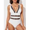 imageEVALESS One Piece Swimsuit Women Tummy Control Sexy Mesh V Neck Swimwear Summer 2025 High Waisted Cross Back Bathing SuitsB White