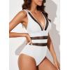 imageEVALESS One Piece Swimsuit Women Tummy Control Sexy Mesh V Neck Swimwear Summer 2025 High Waisted Cross Back Bathing SuitsB White