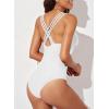 imageEVALESS One Piece Swimsuit Women Tummy Control Sexy Mesh V Neck Swimwear Summer 2025 High Waisted Cross Back Bathing SuitsB White