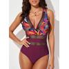 imageEVALESS One Piece Swimsuit Women Tummy Control Sexy Mesh V Neck Swimwear Summer 2025 High Waisted Cross Back Bathing SuitsB1 Red