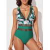 imageEVALESS One Piece Swimsuit Women Tummy Control Sexy Mesh V Neck Swimwear Summer 2025 High Waisted Cross Back Bathing SuitsB2 Green