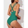 imageEVALESS One Piece Swimsuit Women Tummy Control Sexy Mesh V Neck Swimwear Summer 2025 High Waisted Cross Back Bathing SuitsB2 Green