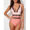 imageEVALESS One Piece Swimsuit Women Tummy Control Sexy Mesh V Neck Swimwear Summer 2025 High Waisted Cross Back Bathing SuitsB2 Pink
