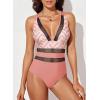imageEVALESS One Piece Swimsuit Women Tummy Control Sexy Mesh V Neck Swimwear Summer 2025 High Waisted Cross Back Bathing SuitsB2 Pink