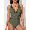 imageEVALESS One Piece Swimsuit Women Tummy Control Sexy Mesh V Neck Swimwear Summer 2025 High Waisted Cross Back Bathing SuitsB3 Green