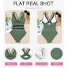 imageEVALESS One Piece Swimsuit Women Tummy Control Sexy Mesh V Neck Swimwear Summer 2025 High Waisted Cross Back Bathing SuitsB3 Green
