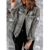 imageEVALESS Womens Boyfriend Washed Crop Denim Jean Jacket CoatGray