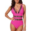 imageEVALESS One Piece Swimsuit Women Tummy Control Sexy Mesh V Neck Swimwear Summer 2025 High Waisted Cross Back Bathing SuitsB Rose
