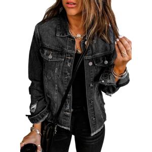 imageEVALESS Womens Boyfriend Washed Crop Denim Jean Jacket CoatBlack