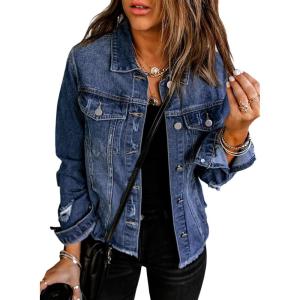 imageEVALESS Womens Boyfriend Washed Crop Denim Jean Jacket CoatBlue